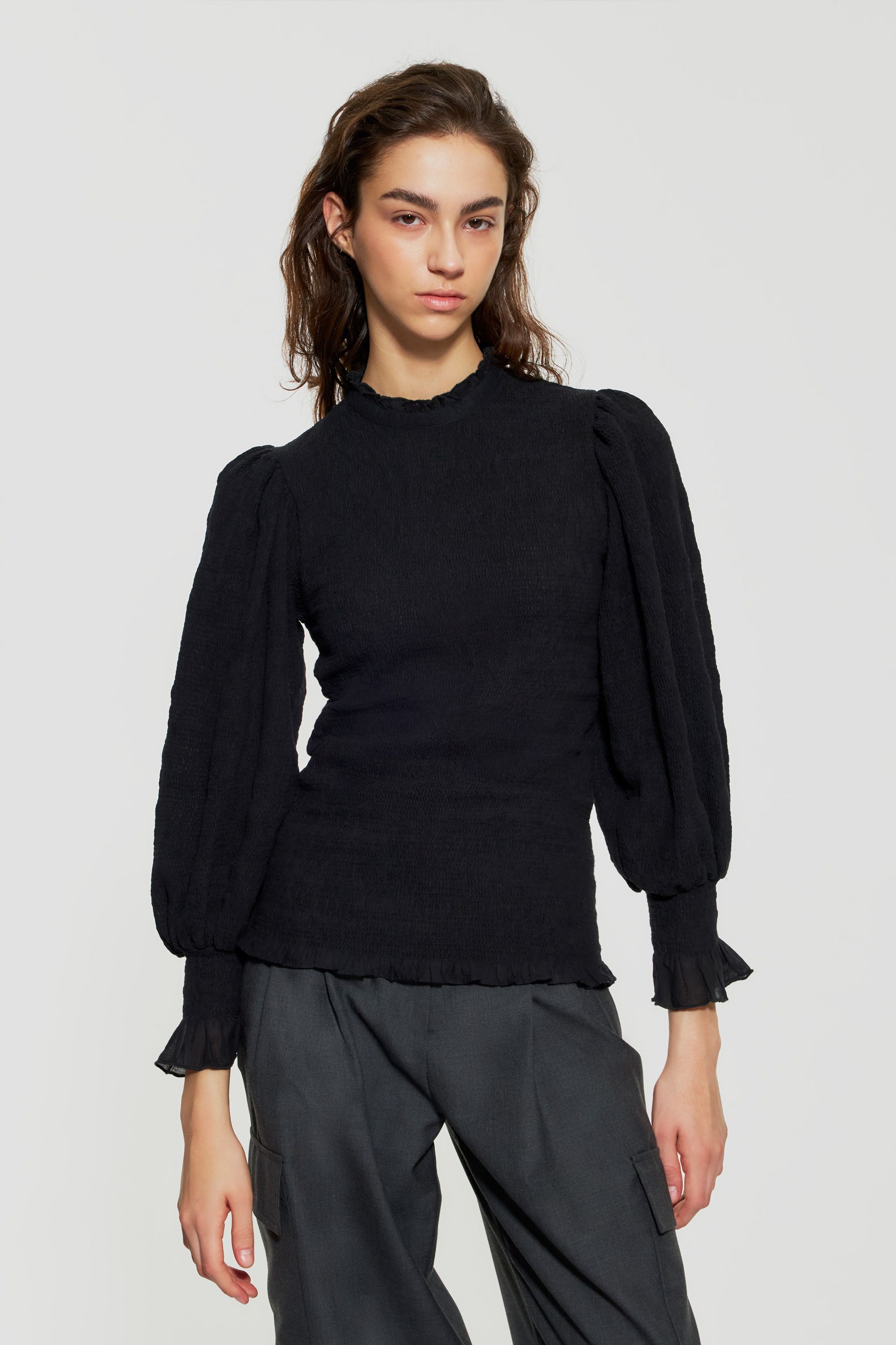Smocked turtleneck new arrivals blouse