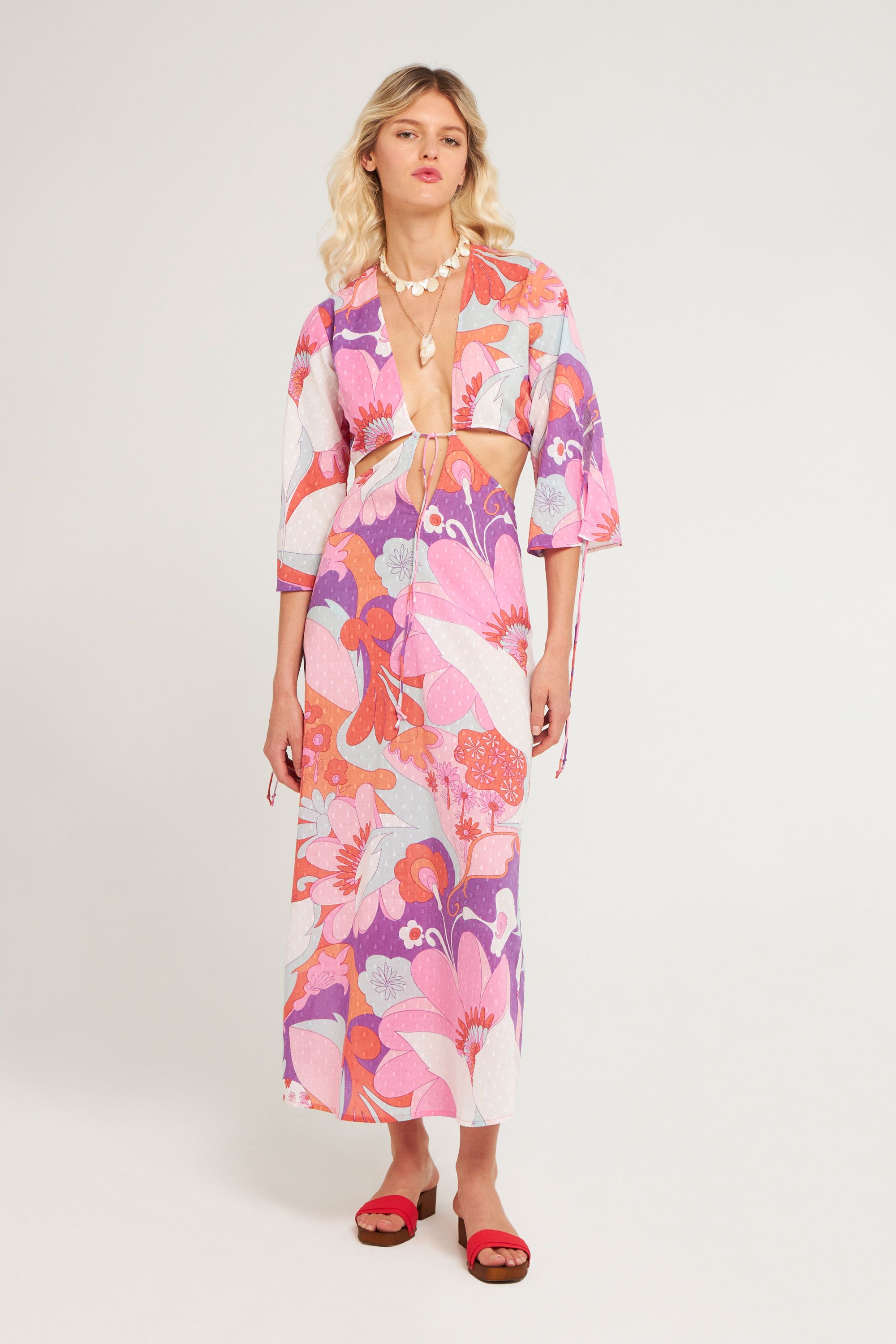 Bahia plumetis print cut out dress