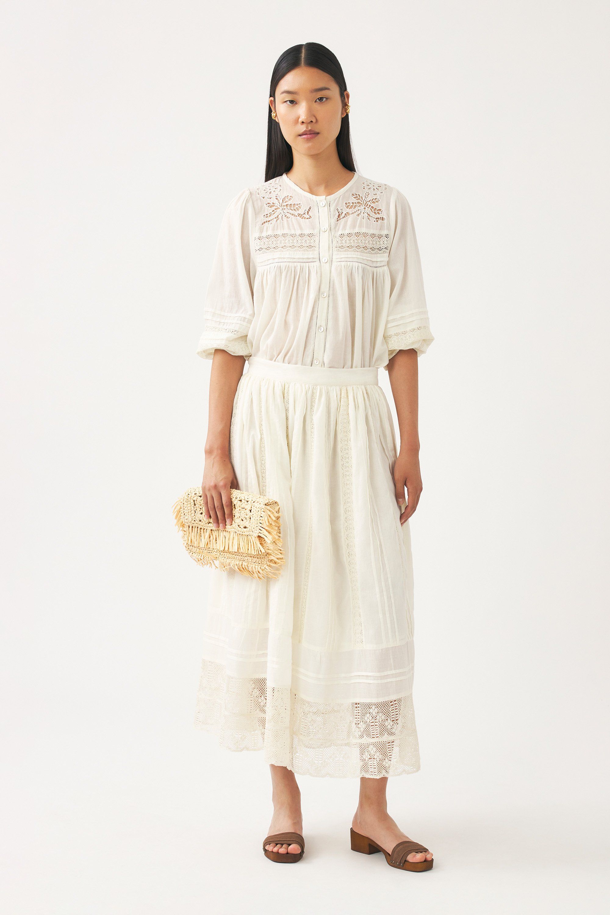 Cotton voile lace skirt White lace skirt ANTIK BATIK