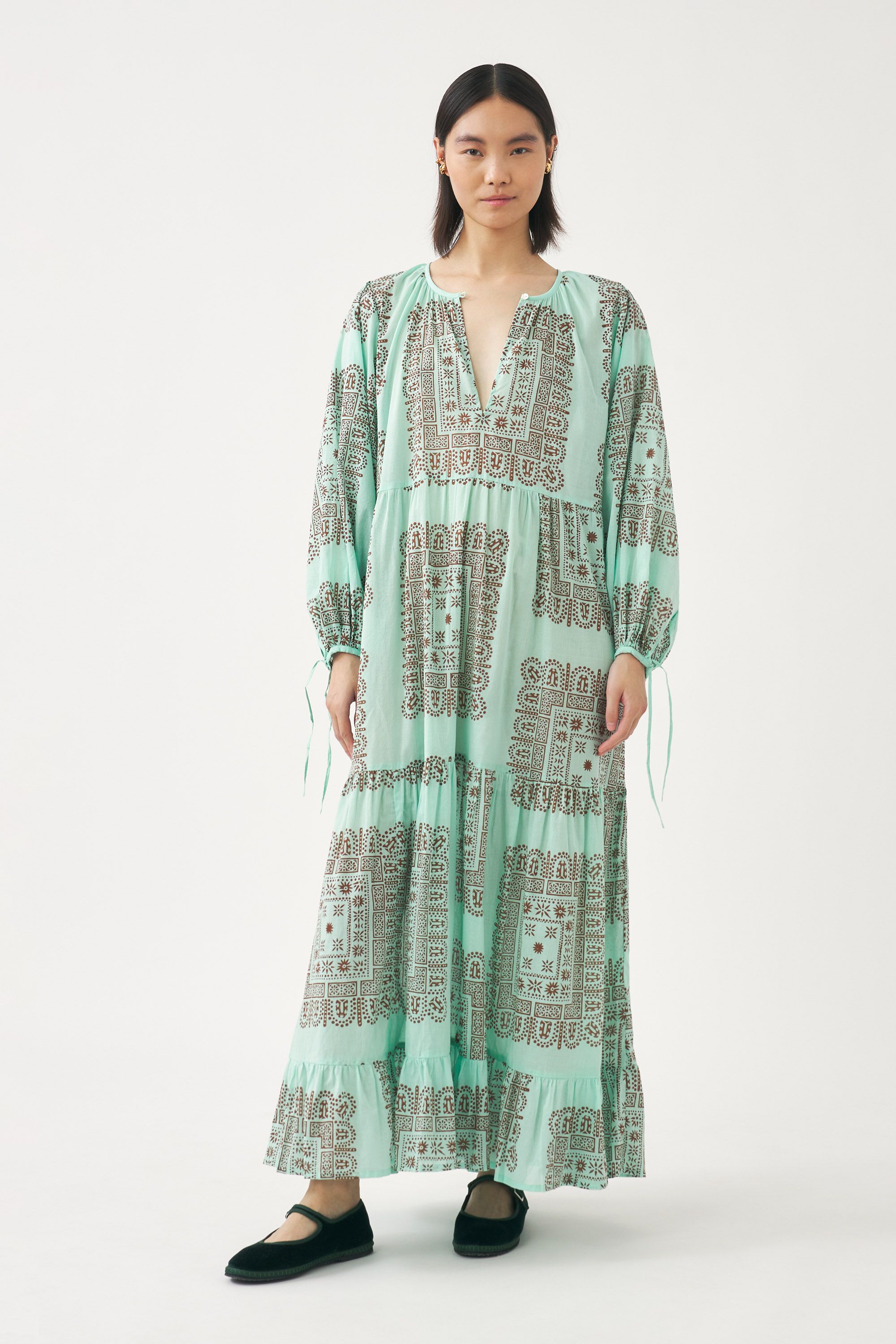 Blue cotton voile maxi dress Blue block printed maxi dress ANTIK BATIK
