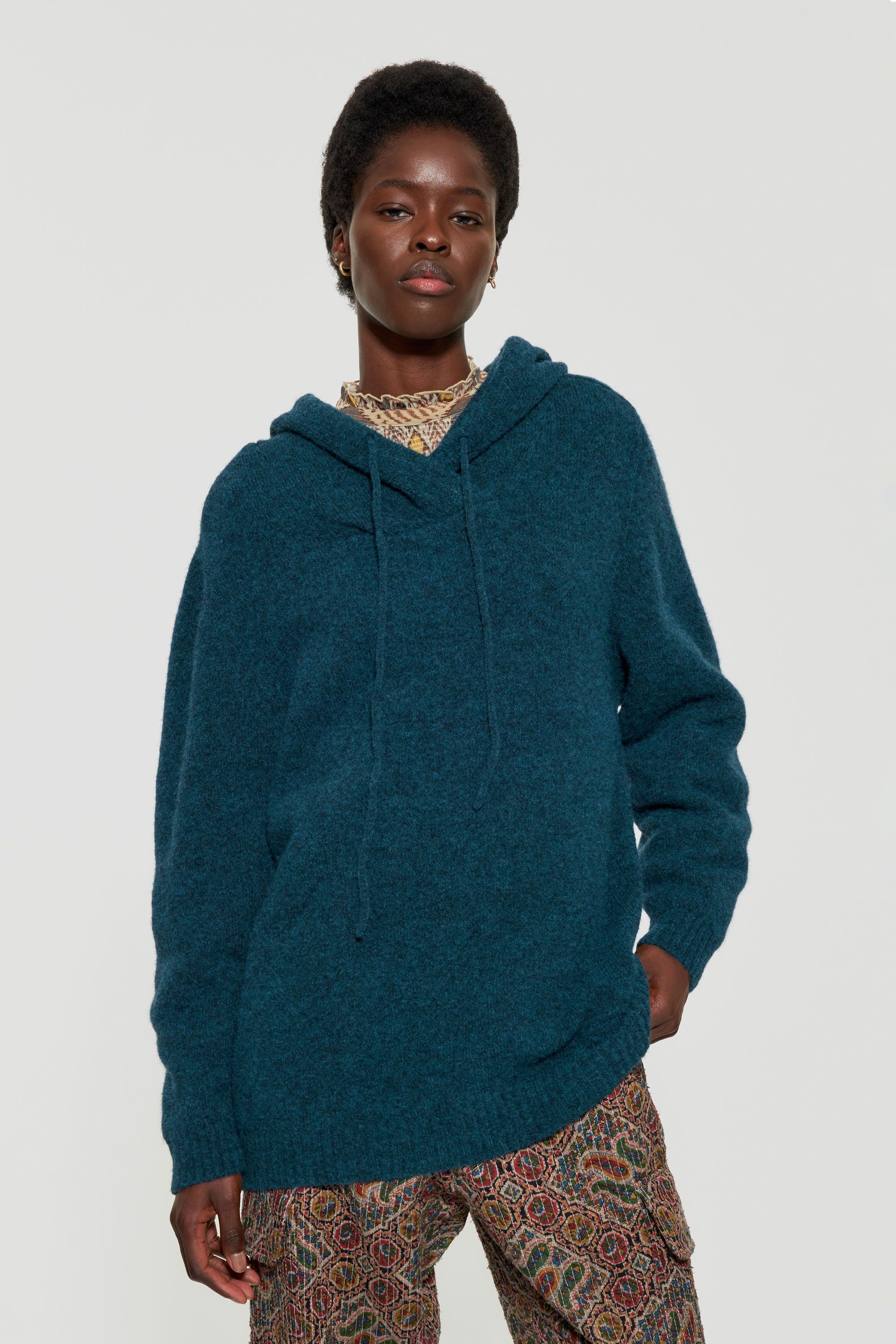 Wool hoody Teal hooded sweatshirt ANTIK BATIK