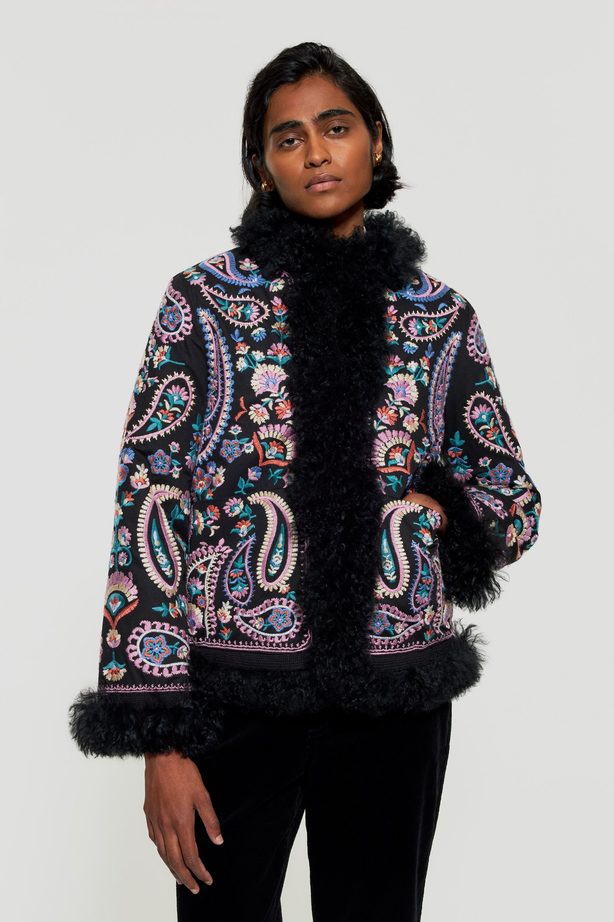 Black embroidered coat discount