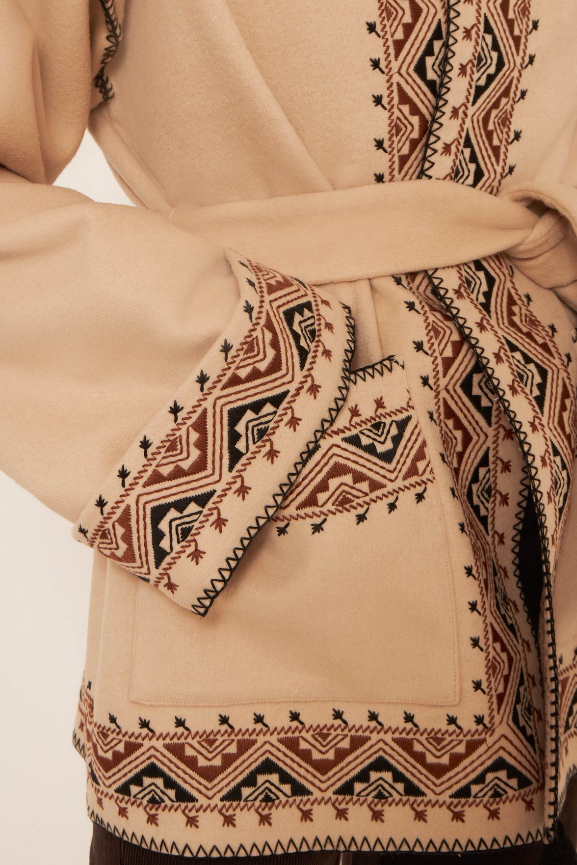 Cropped wool coat with hood | Cropped embroidered coat | ANTIK BATIK