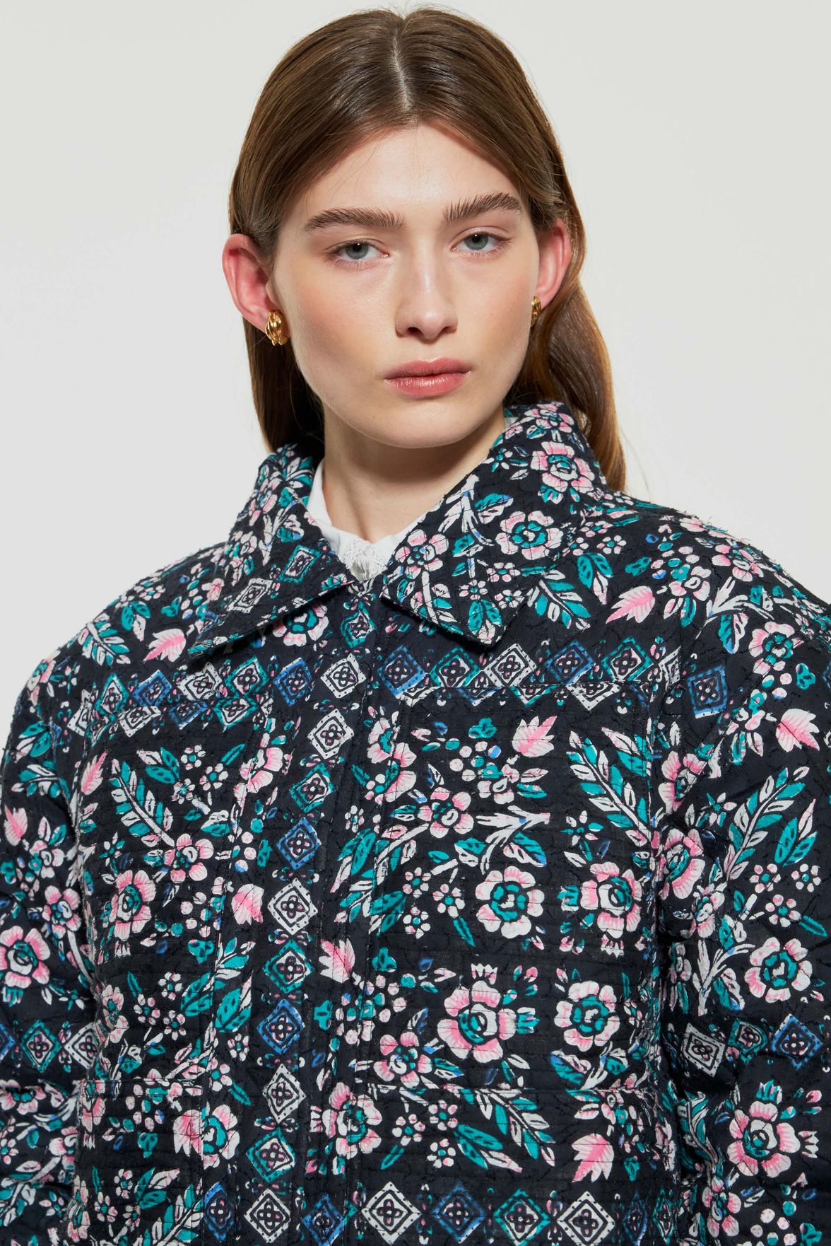 Black cotton jacquard quilted jacket | ANTIK BATIK