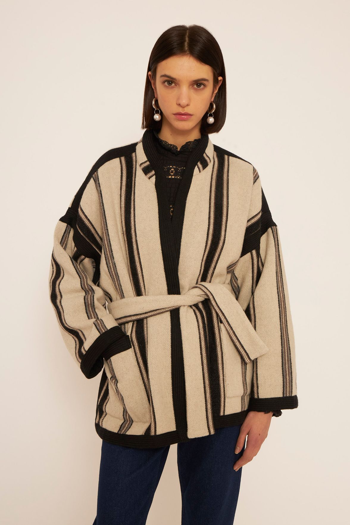 Cropped wool coat | Black and white coat | ANTIK BATIK