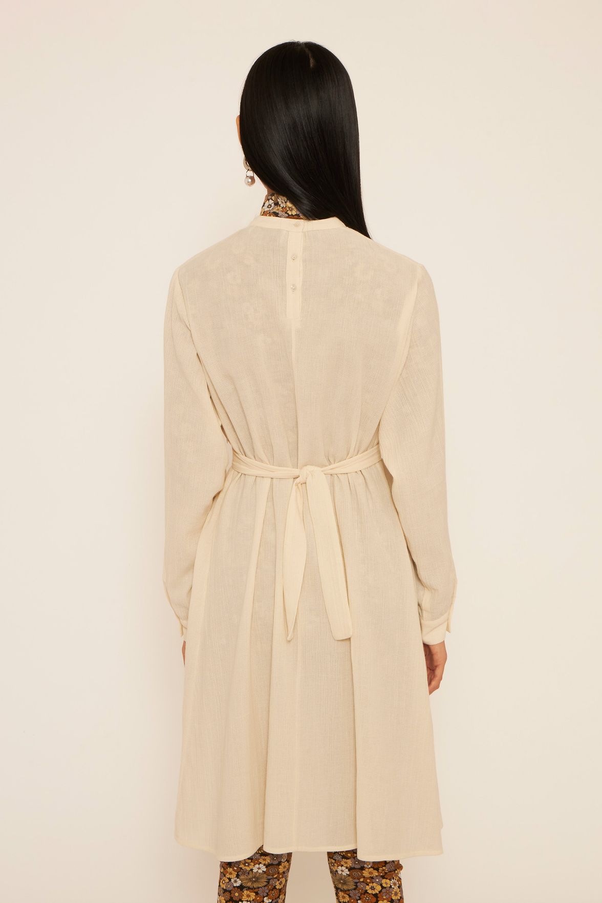 Cream honeycomb cotton embroidered dress Midnight blue embroidery ANTIK BATIK