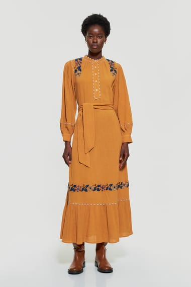 Yellow embroidered maxi dress 2025