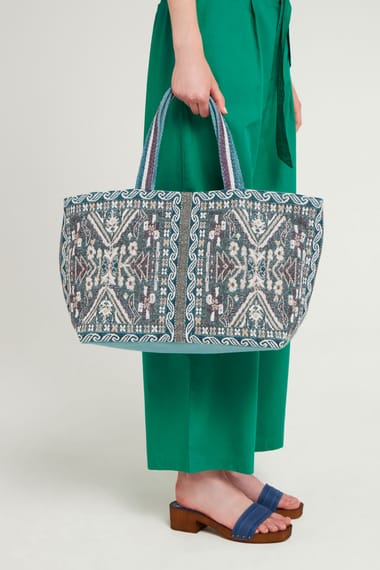 Large tote bag in woven cotton Blue tote bag ANTIK BATIK