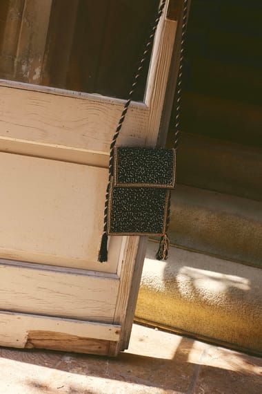 Black embroidered velvet bag Black and gold crossbody bag ANTIK BATIK