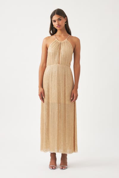 Antikbatik Maxi dress hand-embroidered with pearls Dune