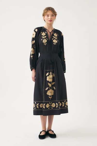 Antikbatik Skirt with hand-embroidered silk details Ila