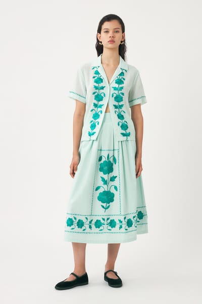 Antikbatik Skirt with hand-embroidered silk details Ila