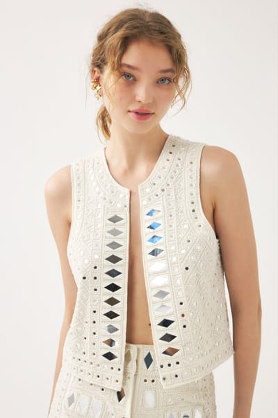 Antikbatik Sleeveless gilet embroidered with pearls and mirror pieces Mahani