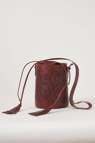 Antikbatik Lace-style leather openwork bucket bag Galy