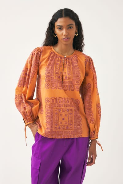Antikbatik Bluse aus bedrucktem Baumwollvoile Nalii