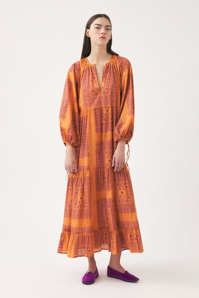 Antikbatik Langes bedrucktes Kleid aus Baumwollvoile Nalii