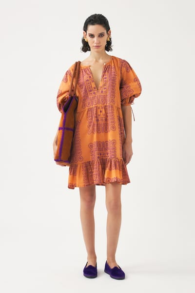 Antikbatik Kurzes bedrucktes Kleid aus Baumwollvoile Nalii