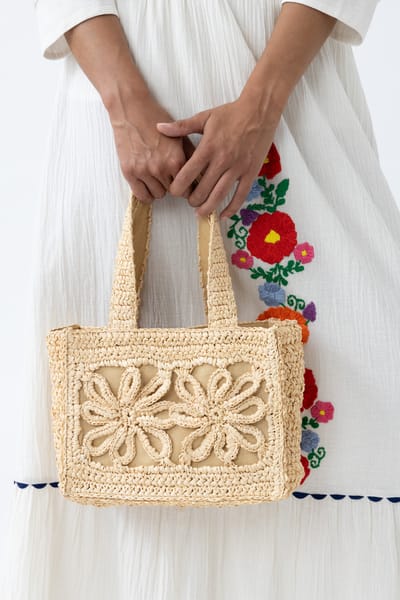 Antikbatik Braided raffia baguette bag Rosanna