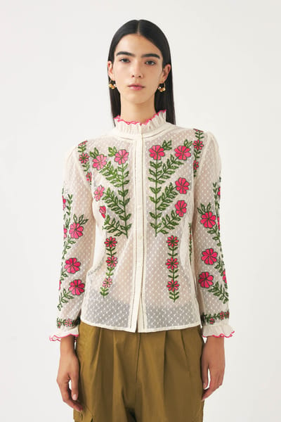 Antikbatik Blusa in pizzo ricamata Ario