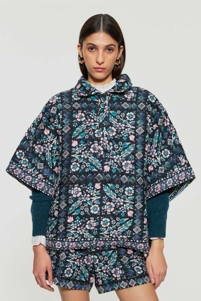Antikbatik Poncho matelassé imprimé Flora