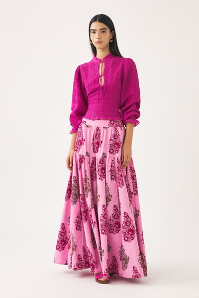 Antikbatik Hand-printed maxi skirt Muguet