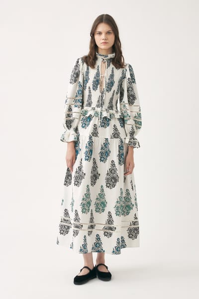 Antikbatik Smocked and hand-printed maxi dress Muguet