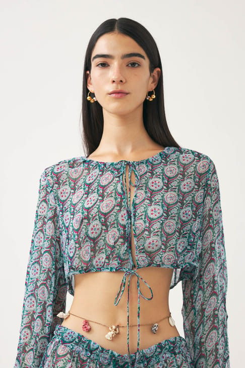 Antikbatik Cropped chiffon print blouse Cassy