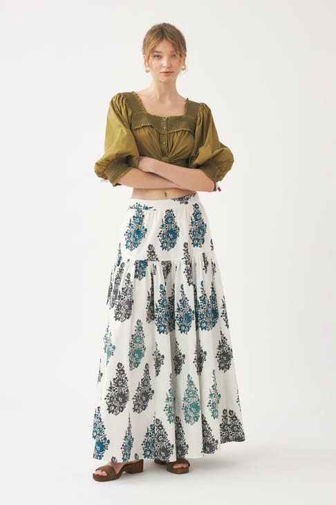 Antikbatik Hand-printed maxi skirt Muguet