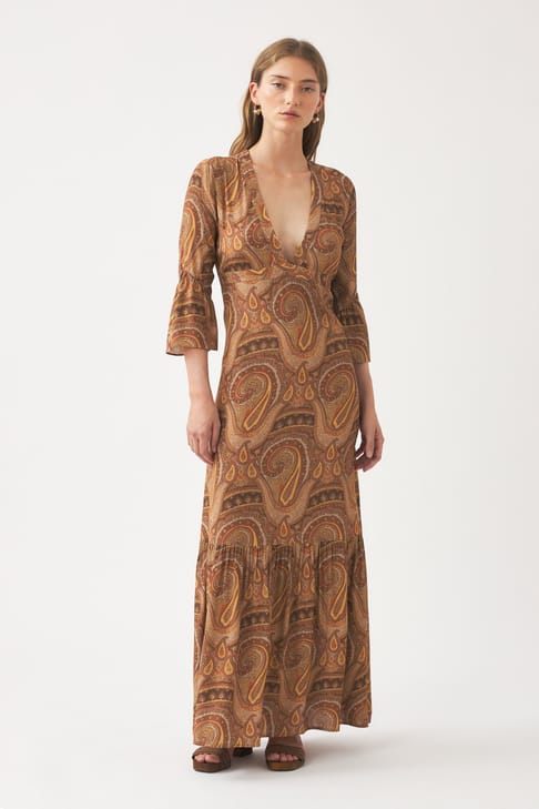 Antikbatik Langes bedrucktes Kleid Rocio
