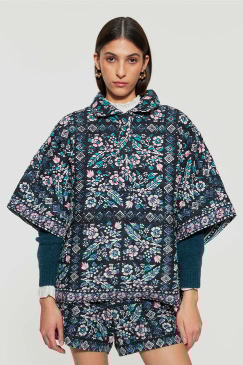 Antikbatik Poncho matelassé imprimé Flora