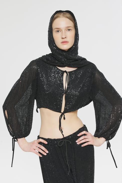 Antikbatik Crop top mit Pailletten Lune
