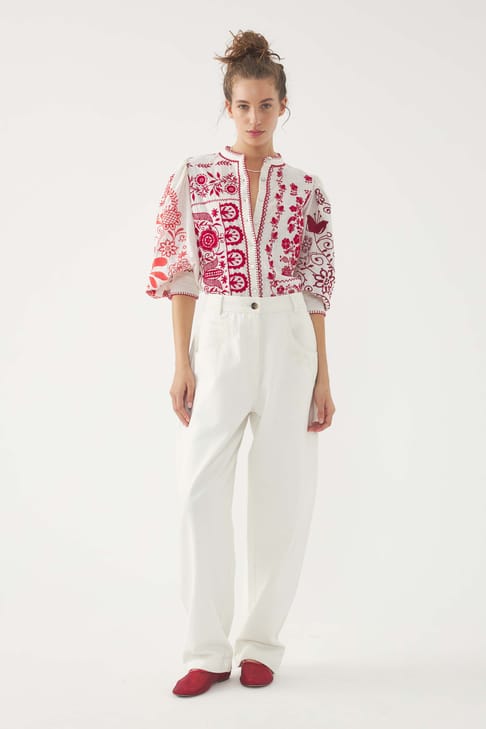 Antikbatik Chemisier brodé Mamie