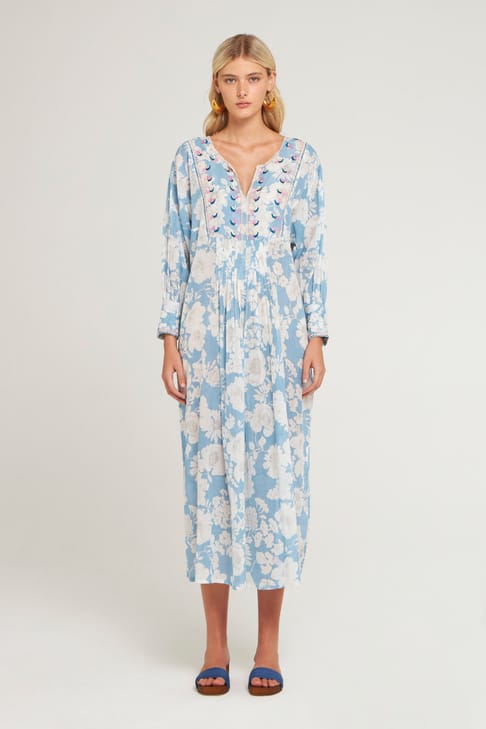 Antikbatik Vestido largo bordado Peony