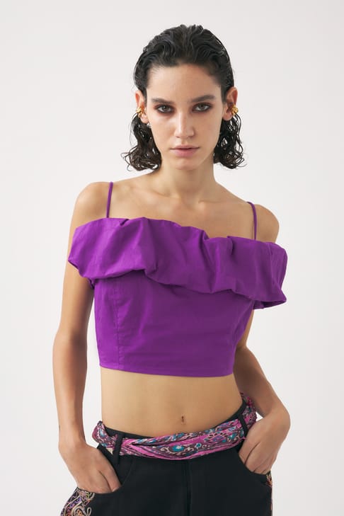 Antikbatik Off-shoulder cropped top Pop