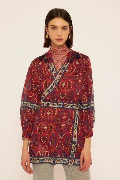 Antikbatik Robe portefeuille brodée Tamir