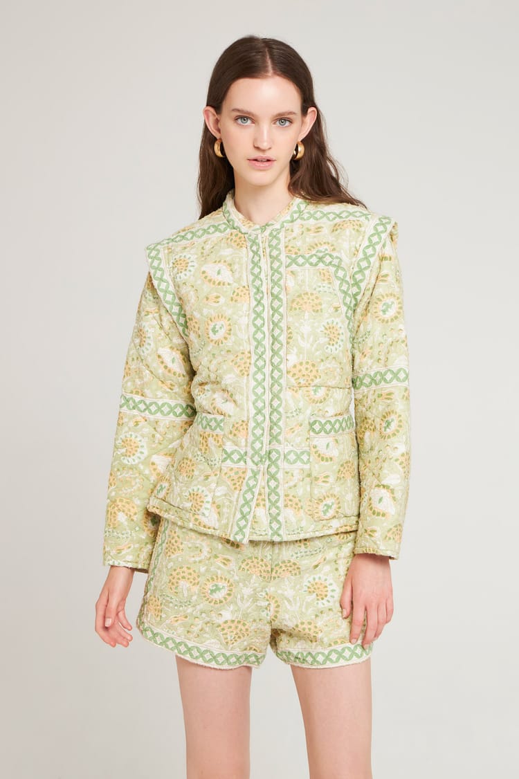 antik batik Veste matelasée kaki en jacquard de Coton