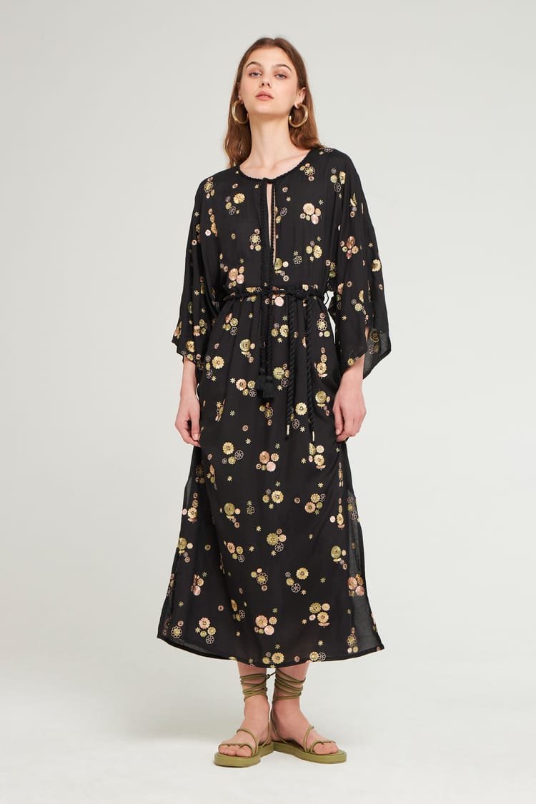 antik batik Robe longue brodée en voile de viscose et Coton petite fleurs