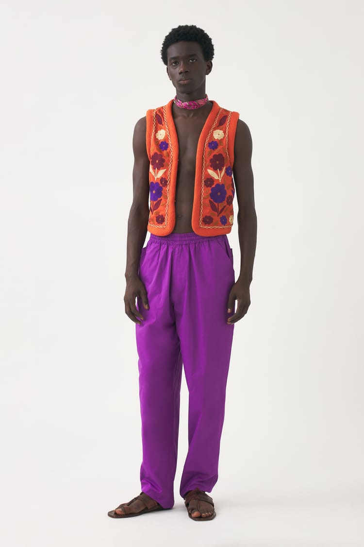 antik batik Pantalon violet en popeline de coton