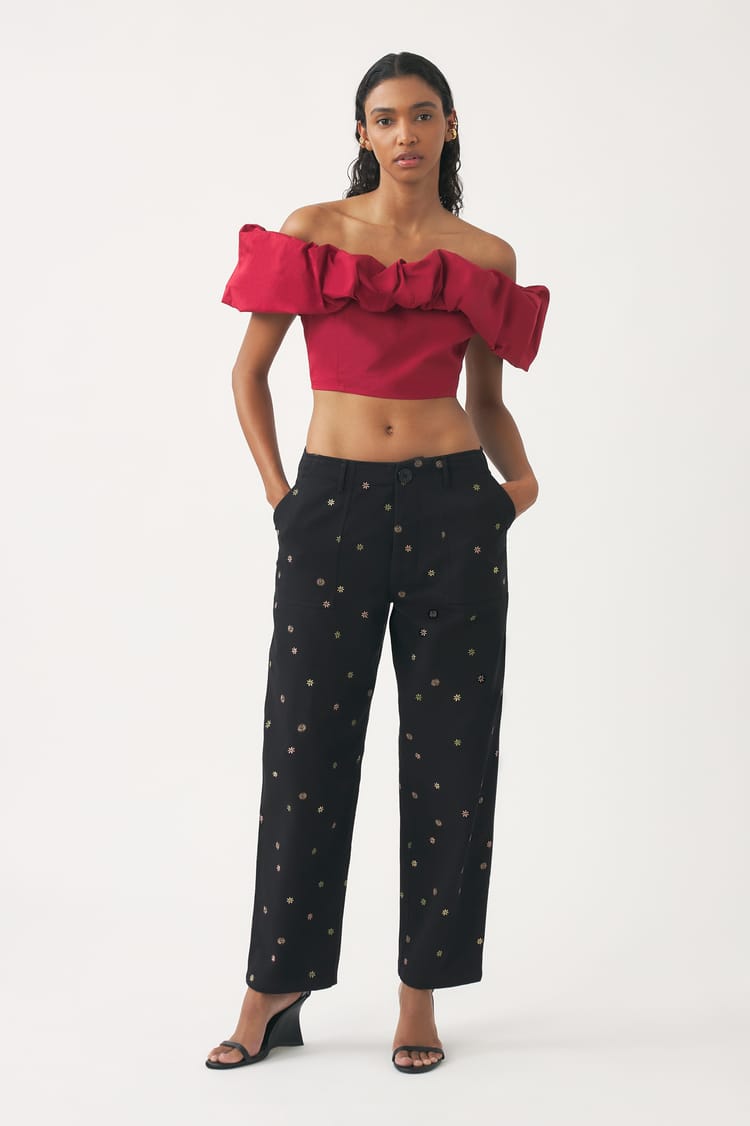 antik batik Crop top rouge en popeline de coton