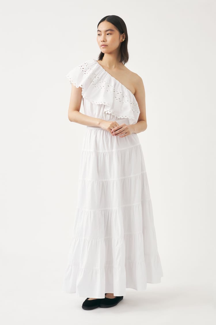 antik batik Robe longue blanche asymétrique