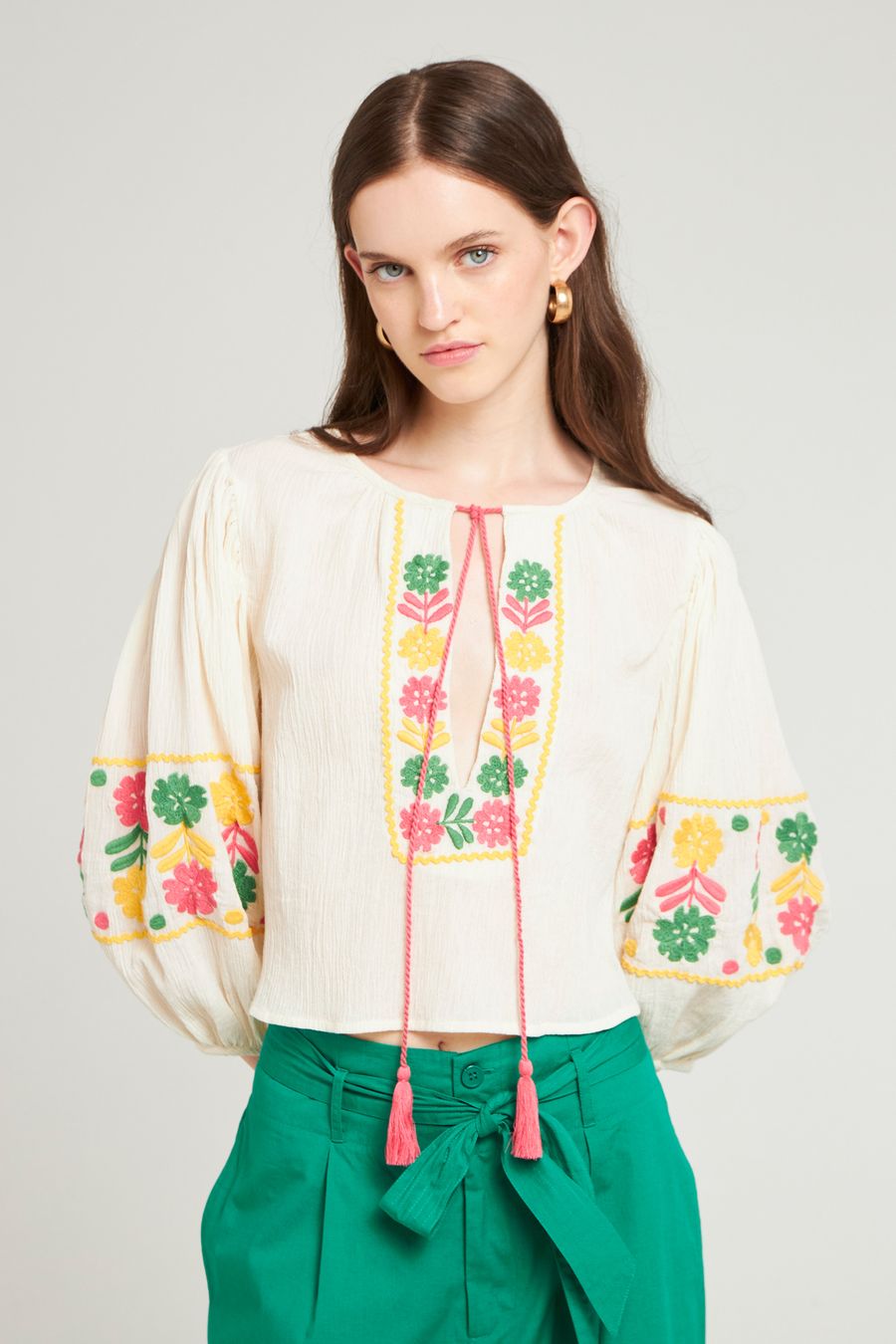 Antikbatik Clémence cropped embroidered blouse