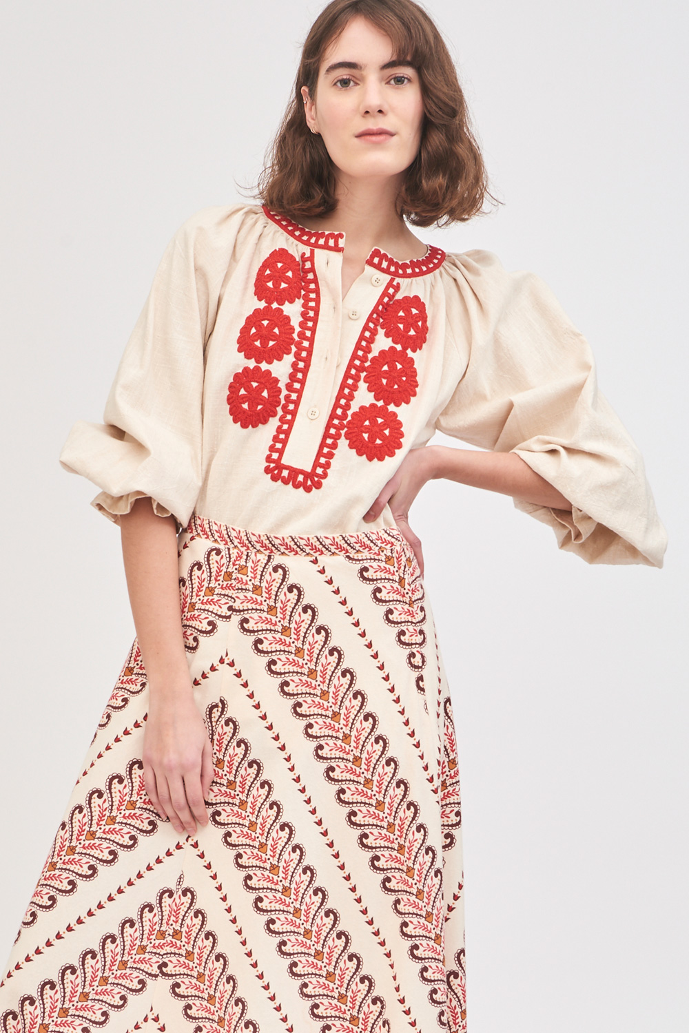 Blouse ample brodée Zida - Crème - Antik Batik (photo) Blouse ample brodée Zida - Crème - Antik Batik (photo)