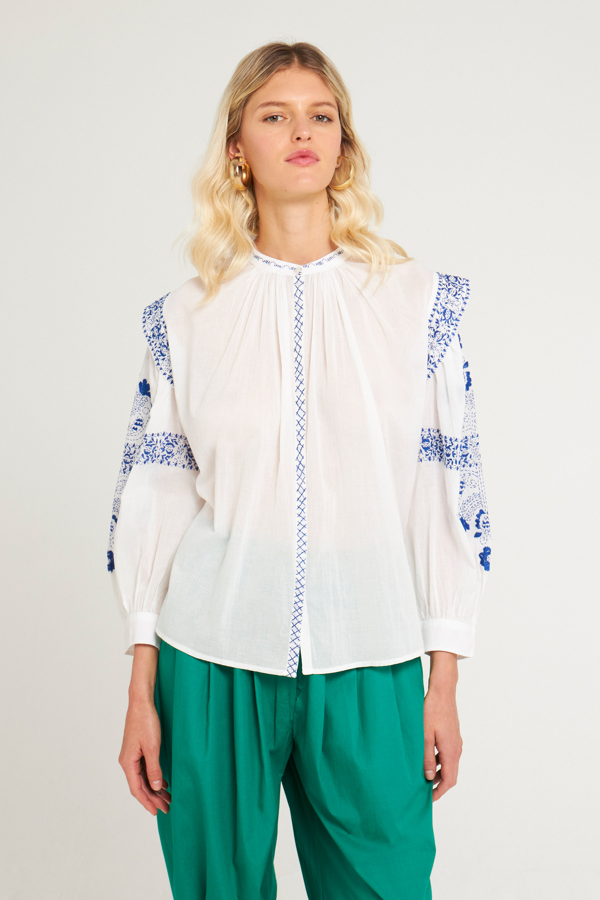 White embroidered blouse | Cotton embroidered blouse | ANTIK BATIK