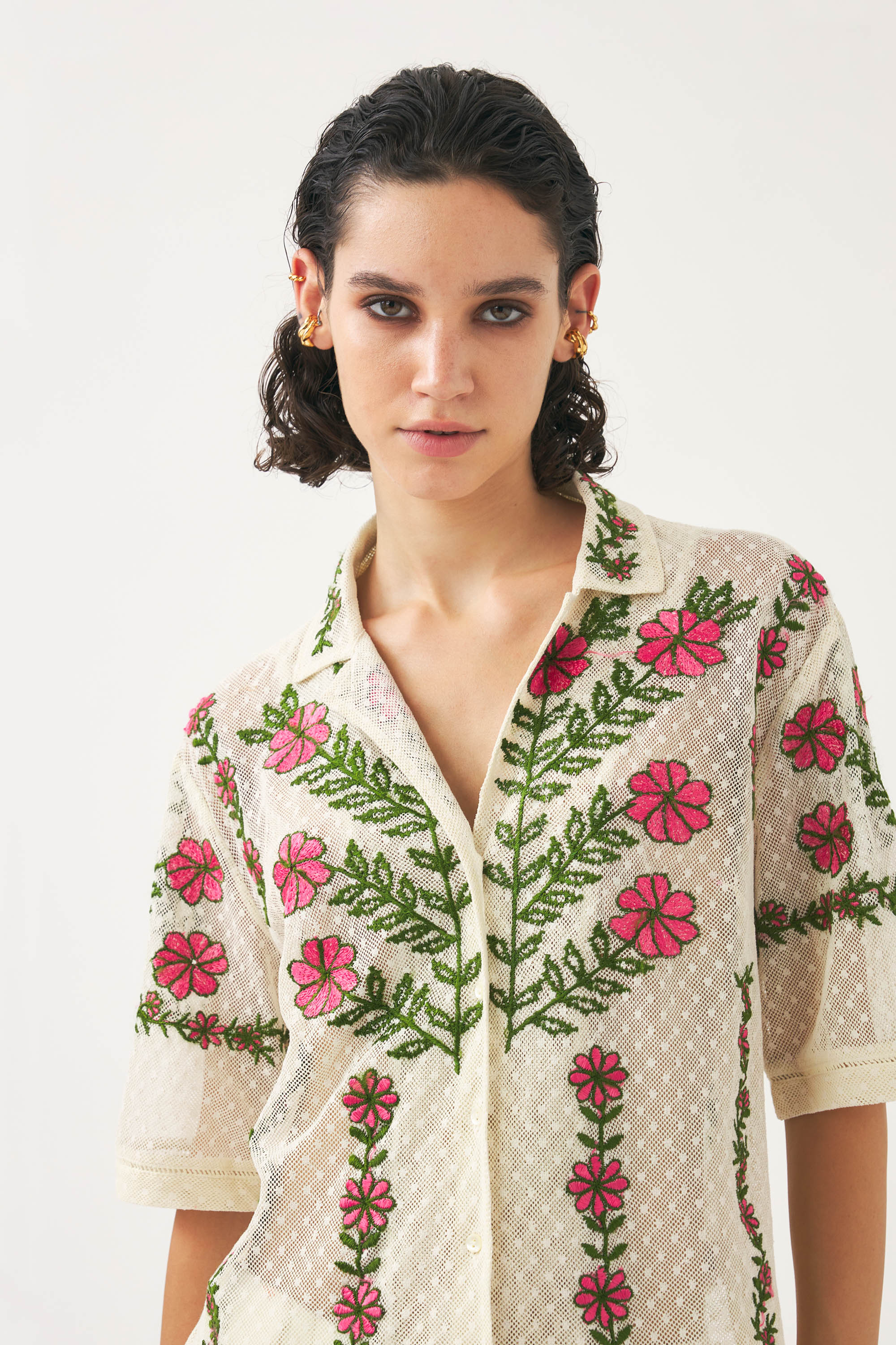 Plumeti cotton embroidered blouse | Blouse with floral embroidery ...