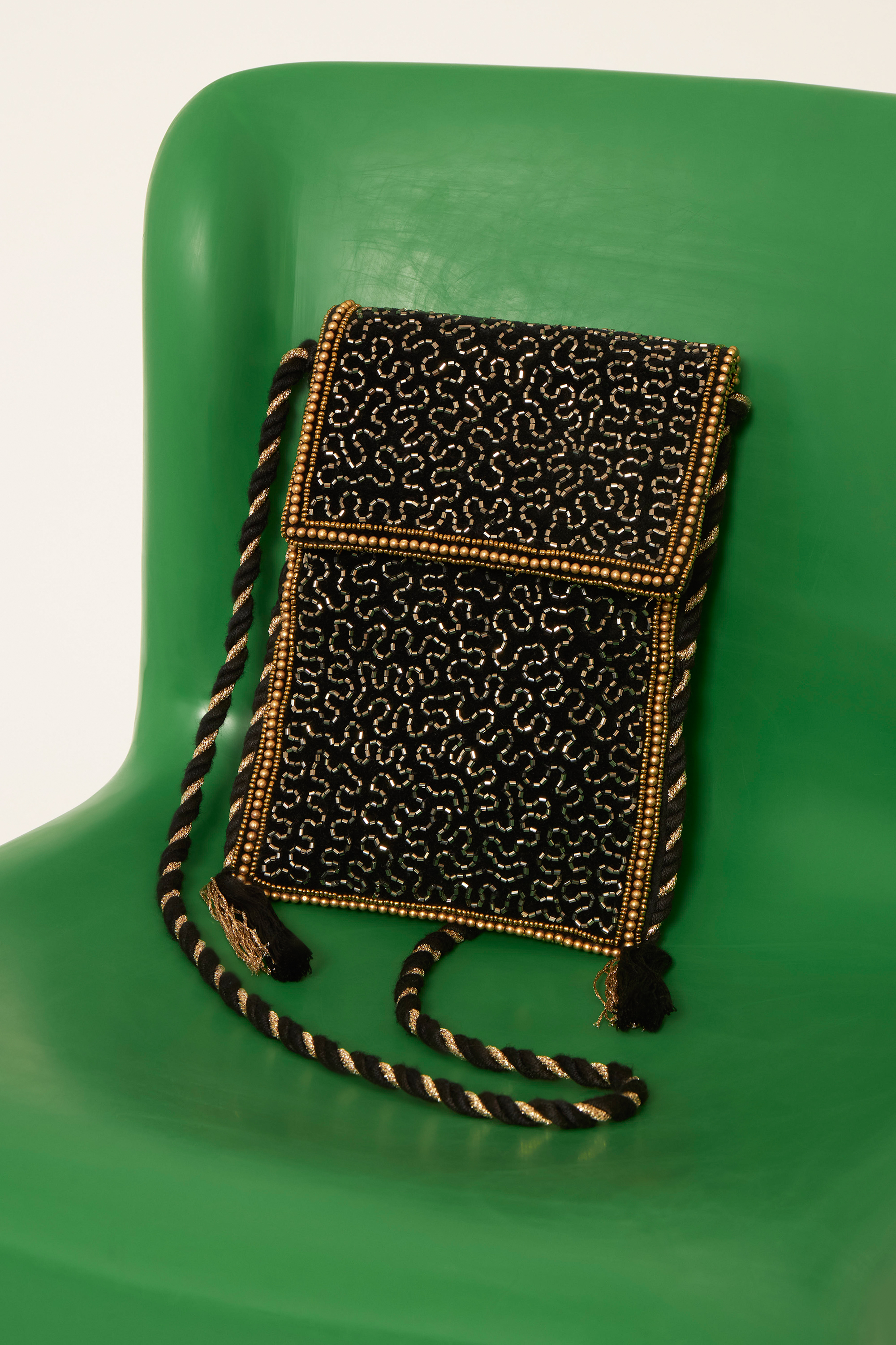 Black embroidered velvet bag Black and gold crossbody bag ANTIK BATIK