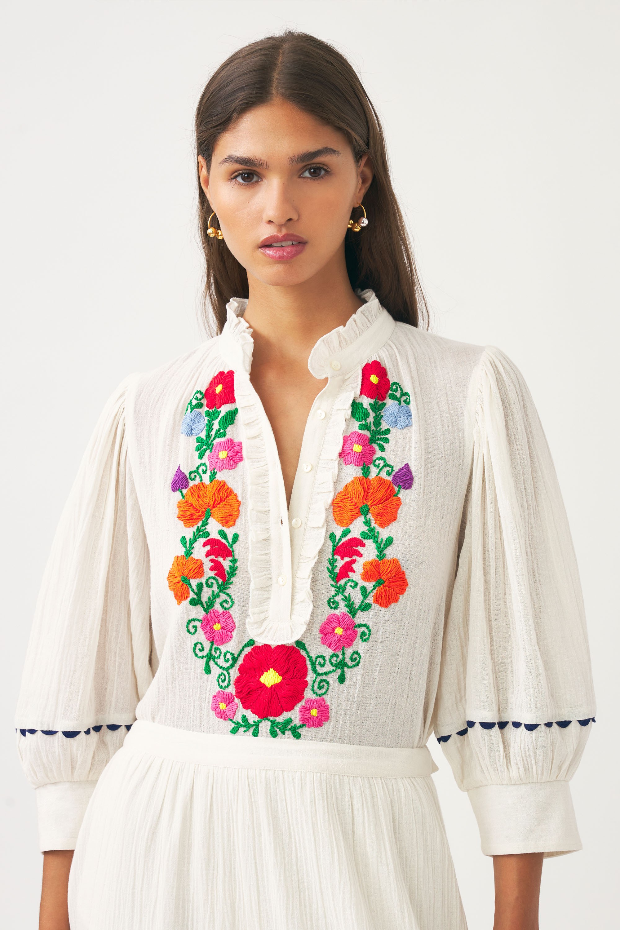 Blouse with colourful floral embroidery | Cotton crepe embroidered ...