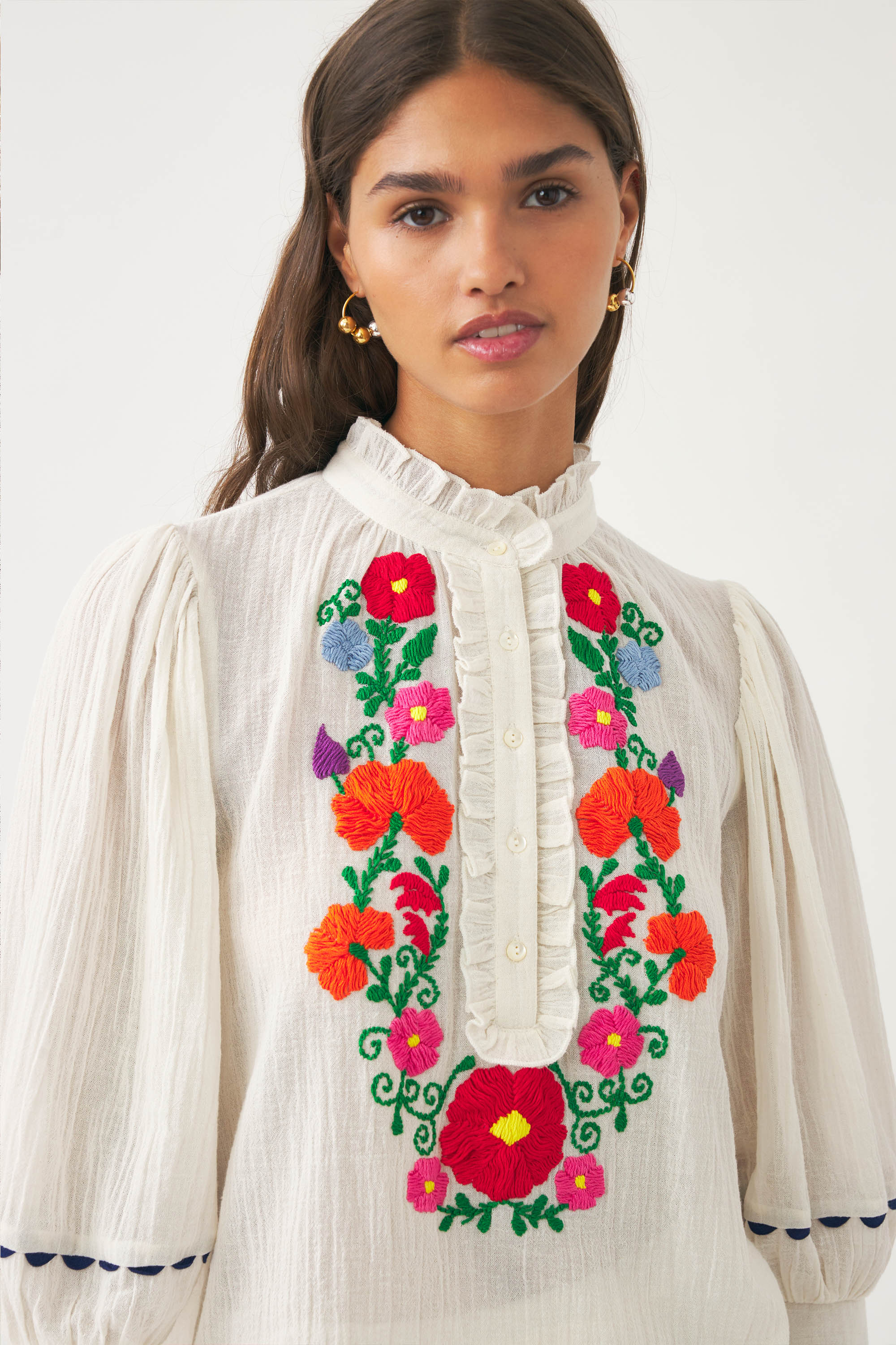 Blouse with colourful floral embroidery | Cotton crepe embroidered ...