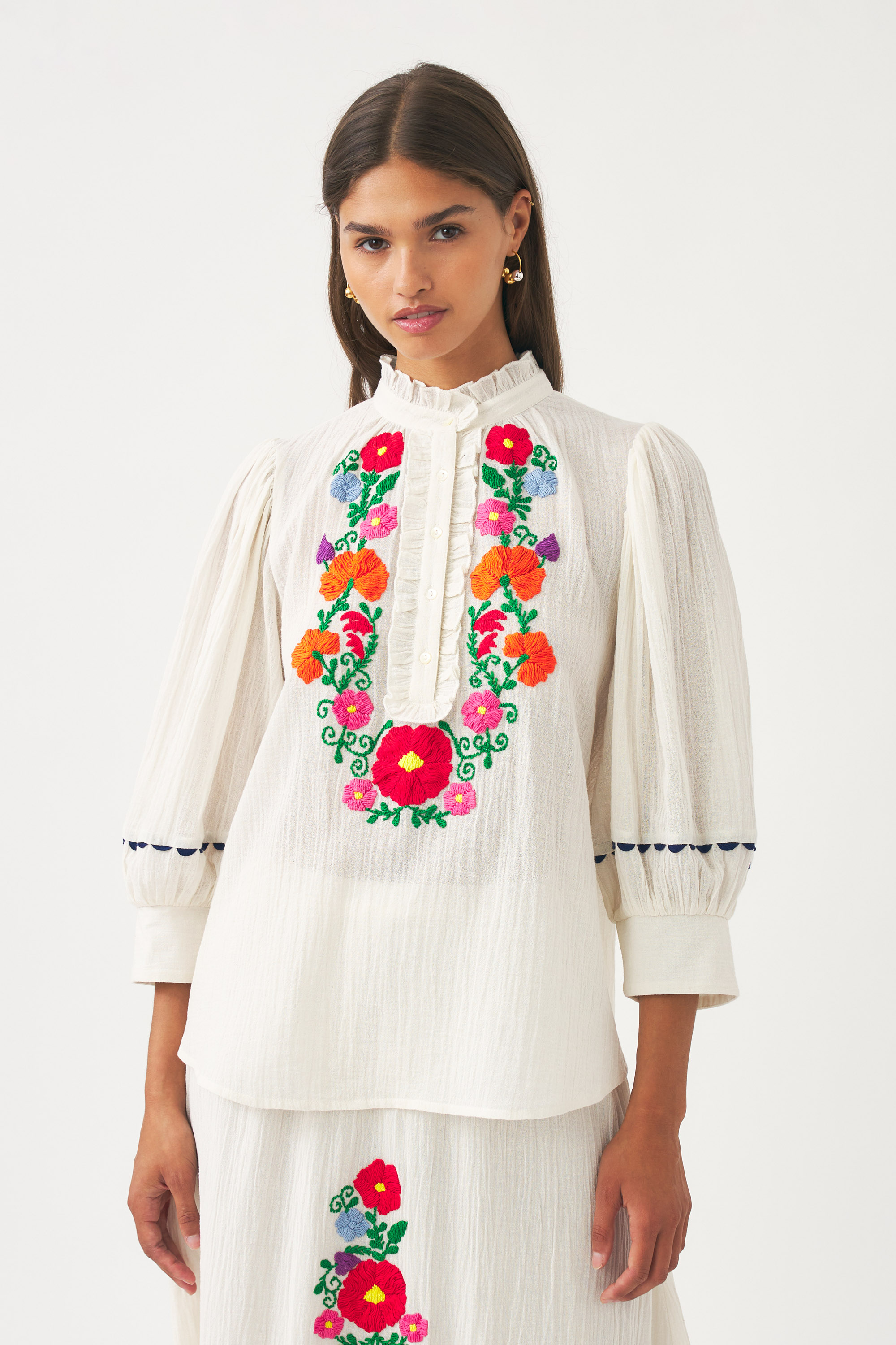 Blouse with colourful floral embroidery | Cotton crepe embroidered ...