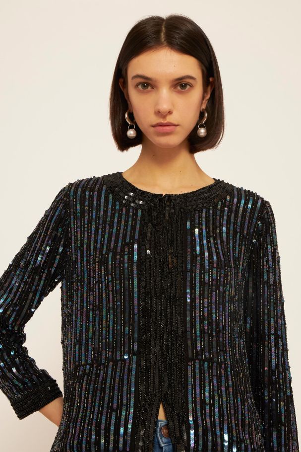 Black jacket embroidered with sequins by hand Evening jacket ANTIK