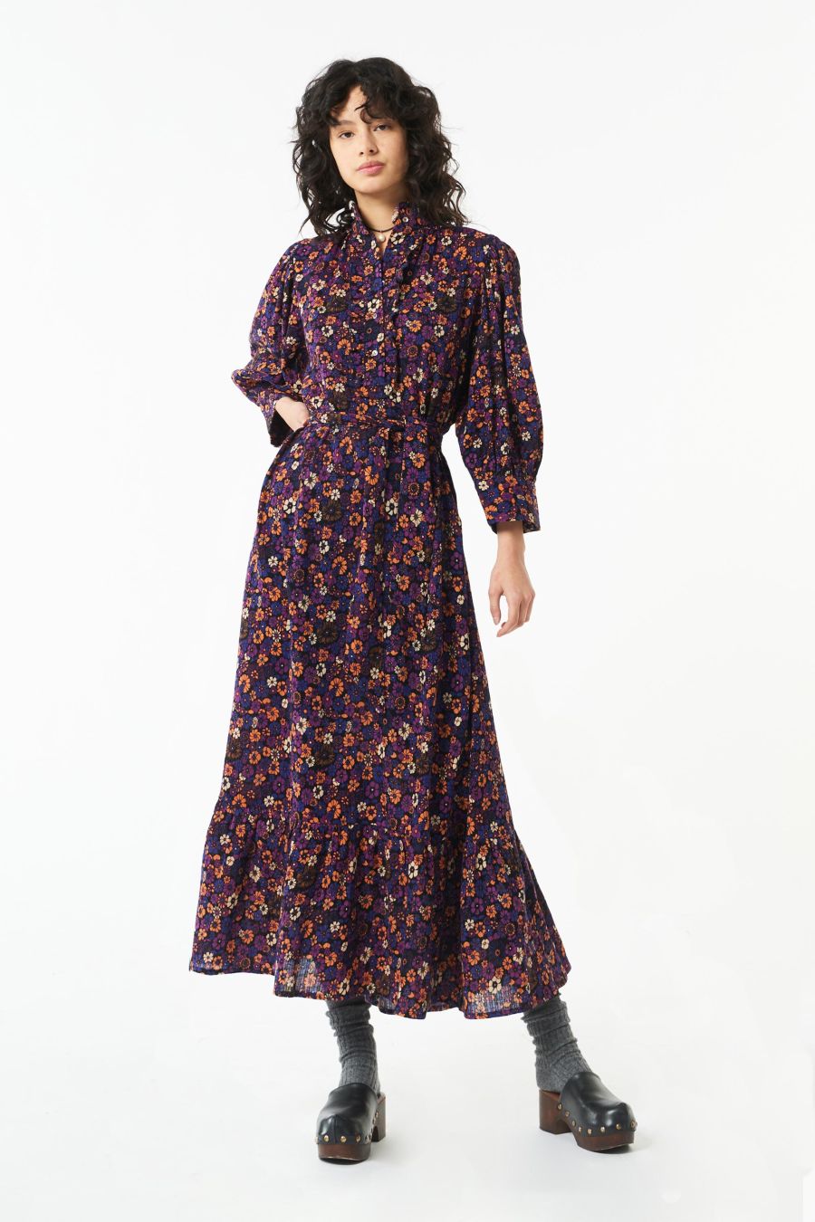 Antikbatik Robe longue imprimée Paoli - Violet